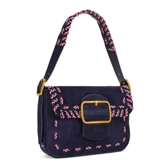 Tory Burch Handbags - Tory Burch Sawyer Stitch Navy Suede Leather Shoulder Bag